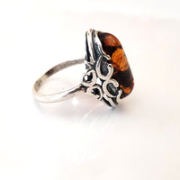 sterling silver cognac amber oval ring