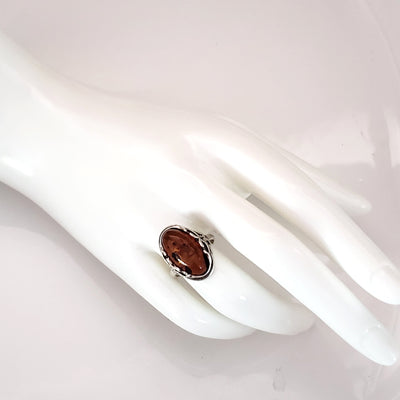 Genuine Cognac Amber Celtic Ring in Sterling Silver BuyRussianGifts Store