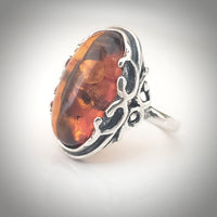 classic oval natural amber ring