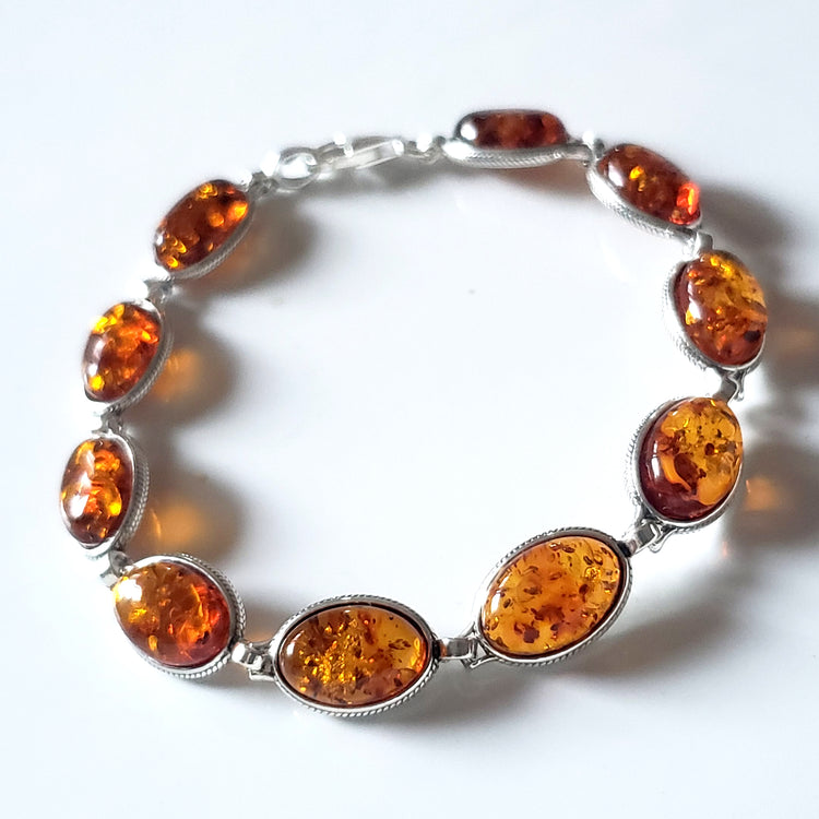 Oval Amber Beads in Sterling Silver Bracelet BuyRussianGifts Store