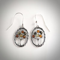 Silver Tree of Life oval earrings