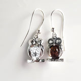 Silver Owl with Amber and Crystal Drop Earrings BuyRussianGifts Store