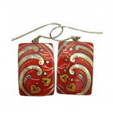 Hand painted Mother of Pearl Red Rectangular Earrings