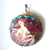 lady in wind hand painted pendant