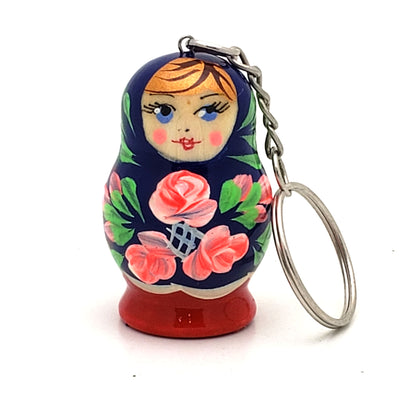Blue with Pink Rose Nesting Doll Keychain