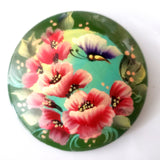 Hand Painted Russian Brooch with Ped Poppies and Butterfly