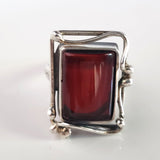 Cherry red amber silver ring