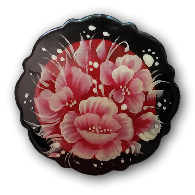 Red flowers Russian lacquer brooch