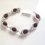 Cherry Red Oval Amber Bracelet Set in Sterling Silver BuyRussianGifts