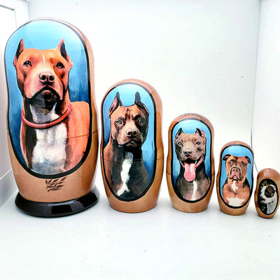 Pitbull Nesting Doll Red Nose Pit Set 4"Tall