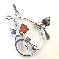 carver amber rose in sterling silver pendant with hummingbird
