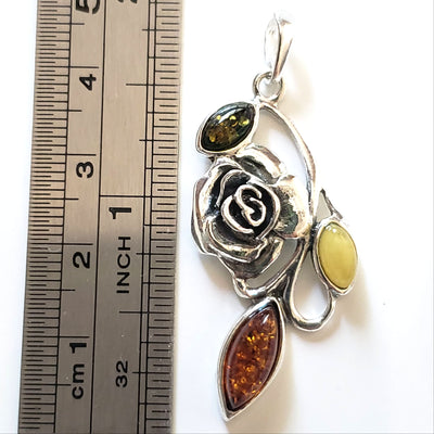 multicolor amber silver pendant