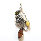 Rose Pendant in Sterling Silver & Natural Amber BuyRussianGifts Store