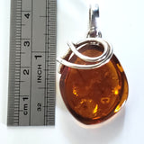 Cognac Natural Amber Oval Free-form Pendant in Silver BuyRussianGifts Store
