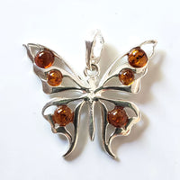 honey amber butterfly silver pendant