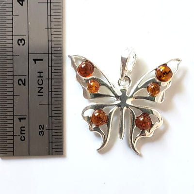 silver amber butterfly pendant 