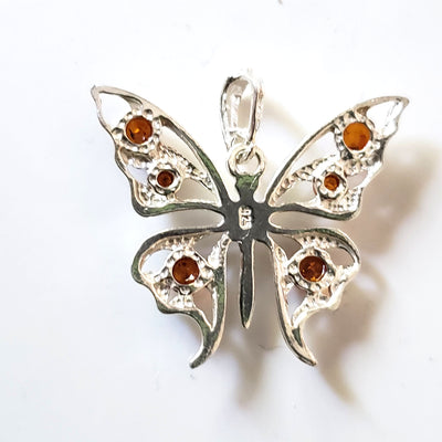 silver butterfly amber charm