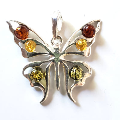 multicolor amber beads butterfly pendant