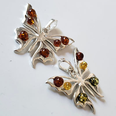 sterling silver amber butterfly pendant