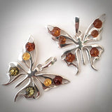 silver amber butterfly pendant necklace 
