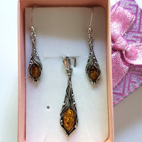 silver amber classic jewelry set