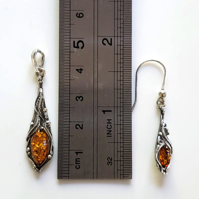silver amber classic jewelry set
