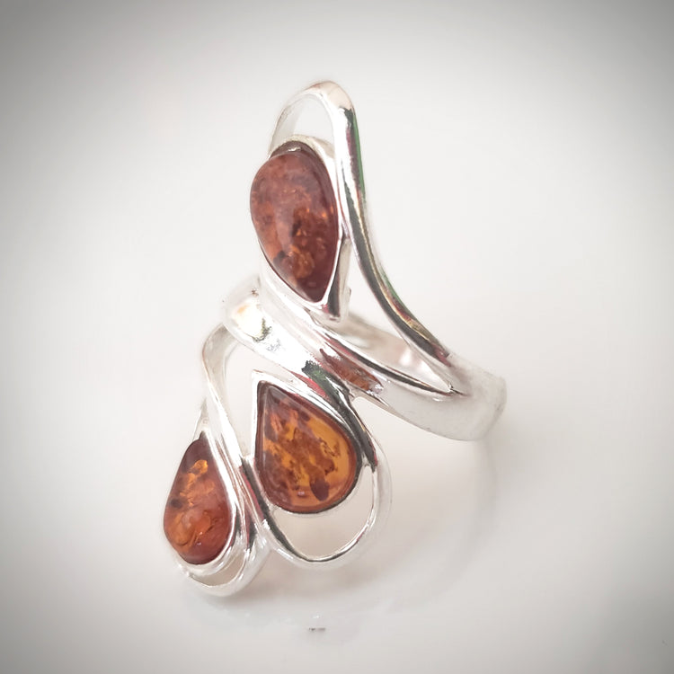 Buy Baltic amber ring. Sterling Silver Cognac Natural Amber Long Ring