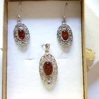 Sterling Silver Filigree Oval Pendant Earrings Set BuyRussianGifts Store