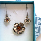 silver flower earrings pendant set in gift box