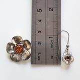 silver flower earrings pendant set