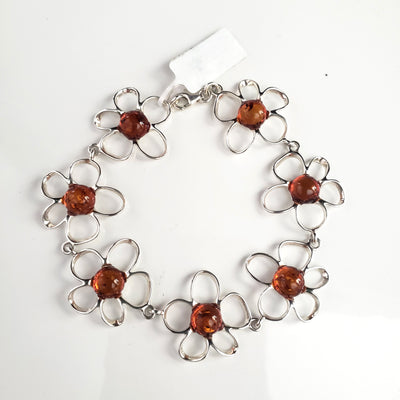 flower silver amber bracelet