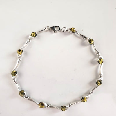natural green amber bracelet in silver