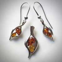 small silver amber jewelry set