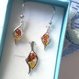 small silver amber jewelry set