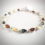 sterling silver natural multicolor amber small link bracelet