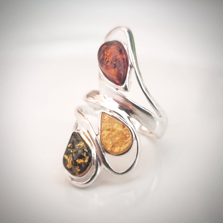 Handmade Baltic Amber & Sterling Silver Ring - All Sizes, Adjustable, Natural Gemstone