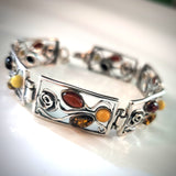 silver rose multicolor amber link bracelet