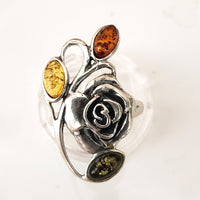 sterling silver rose ring with amber