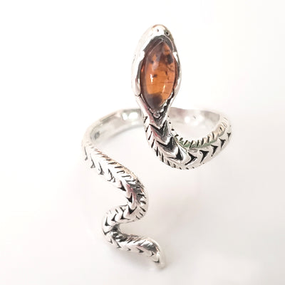 sterling silver amber snake wrap ring