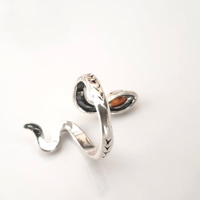 sterling silver amber snake wrap ring