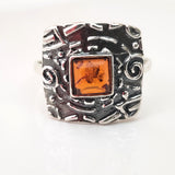 aztec jewelry silver ring with amber