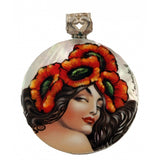 Sterling Silver Hand Painted Pendant inspired by Summer" Mucha