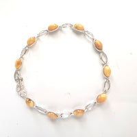small oval butterscotch amber beads silver bracelet