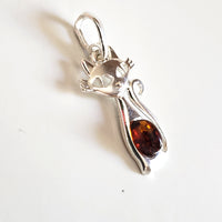 silver amber cat pendant