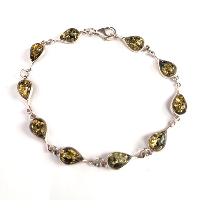 small green amber teardrop bracelet 