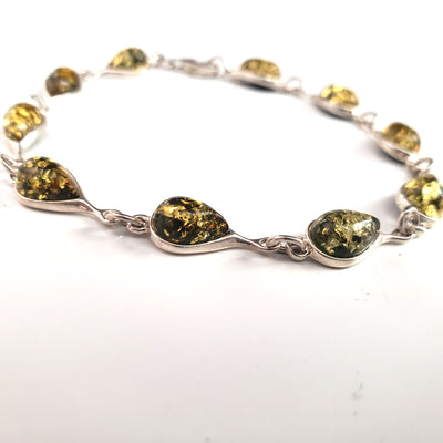 Small Green Amber Teardrop Shape Bracelet in Silver BuyRussianGifts Store