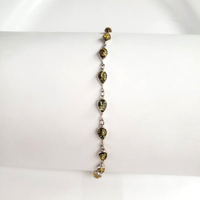 Small Green Amber Teardrop Shape Bracelet in Silver BuyRussianGifts Store