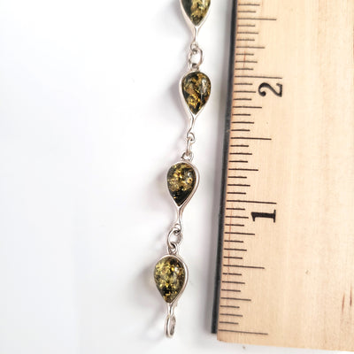 Small Green Amber Teardrop Shape Bracelet in Silver BuyRussianGifts Store