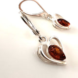 heart silver earrings with amber