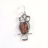 silver amber owl charm